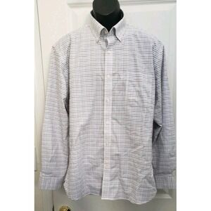 Lands End Mens White Plaid Button Down Long Sleeve Collared Shirt Size XL 17-35